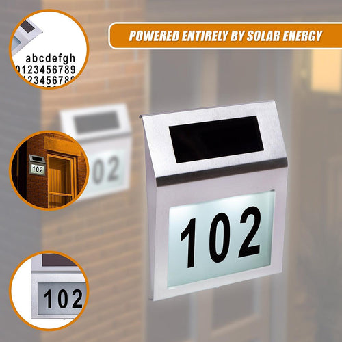 Solar Powered House Number LED Light Stainless Steel Address Signs Plaques