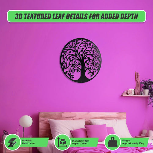 60cm Tree of Life & Birds Round Metal Wall Garden Art Sculpture