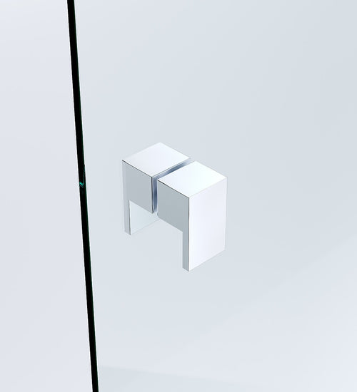 90x70cm Corner Frameless Shower Screen with Chrome Wall & Floor F-Brackets and SS Hinges, Square Double Pull Handle