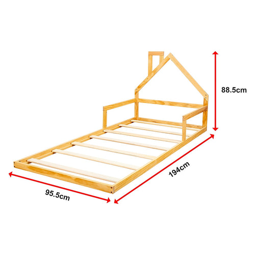 Low Bed for Kids - Wood Pine Wood Single Floor Bed