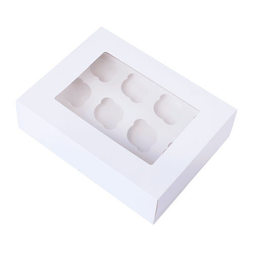 50pcs Cupcake Boxes 12-Hole Laminated Clear Window Face Boxes Favour