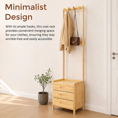 42x165cm Wooden Hall Stand with Drawer – Modern Minimalist Floor Coat Rack in Wood
