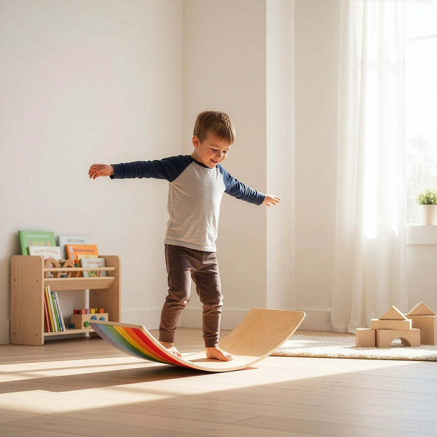 Wooden Balance Board for Kids and Adults – Curved Wobble Board