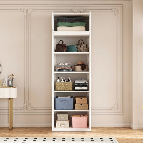 80x240cm 2-Door White Steel Shelf Wardrobe with White Handle Storage Cabinet