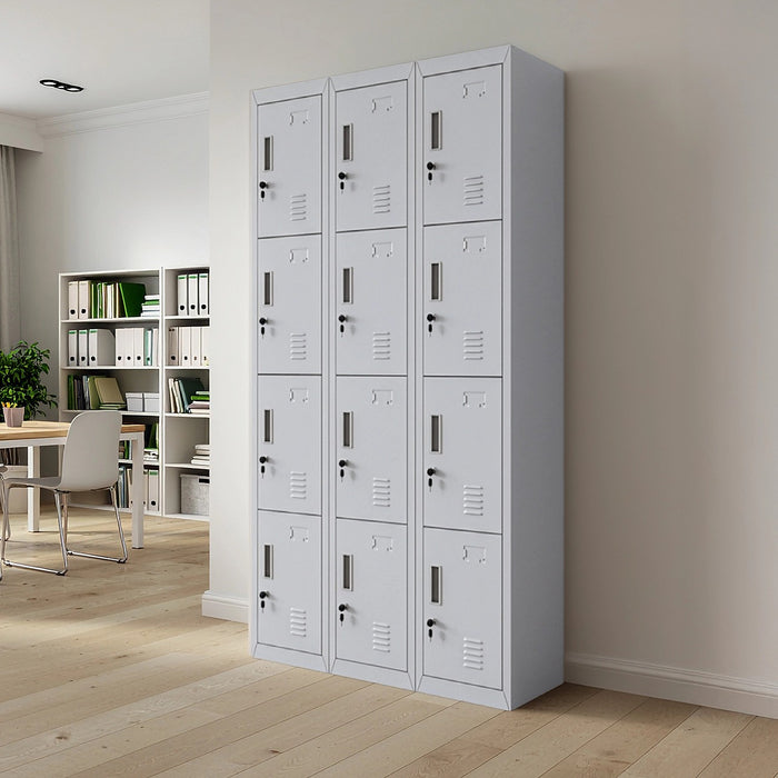 12-Door Locker – Grey with Standard Lock with 2 Keys | Secure Storage for Office, Gym or School Use