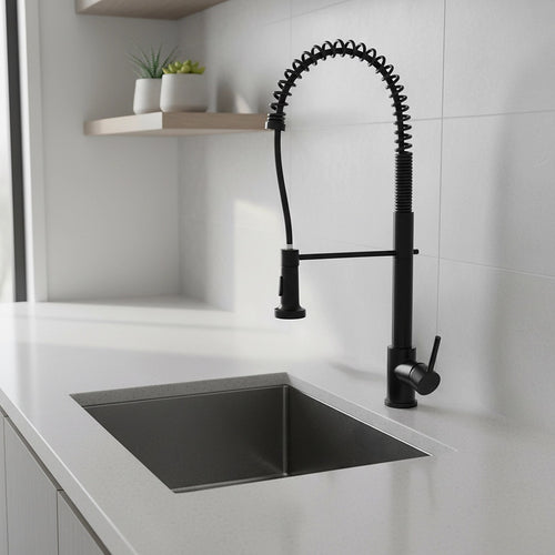 Basin Mixer Pull-Out Kitchen Tap Faucet – Laundry Sink Mixer in Black Finish