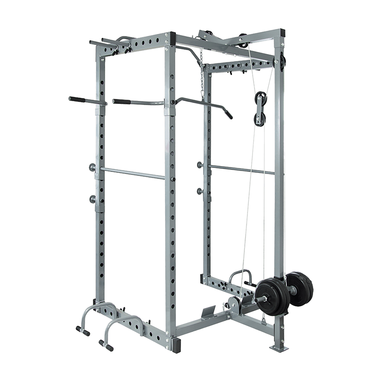 Power Rack Squat Cage Stands w Lat Pulldown Home Gym Sports Fitness Benches Racks