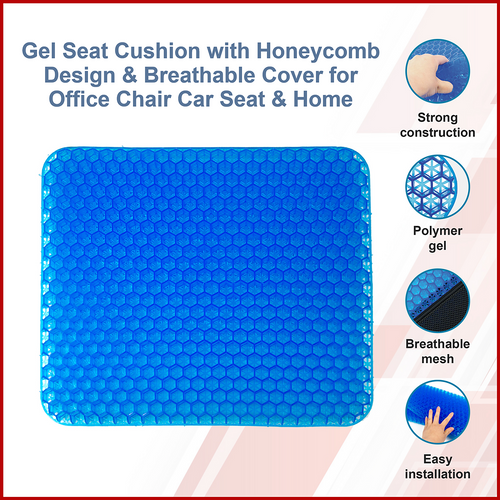 Gel Seat Cushion with Honeycomb Design & Breathable Mesh Cover