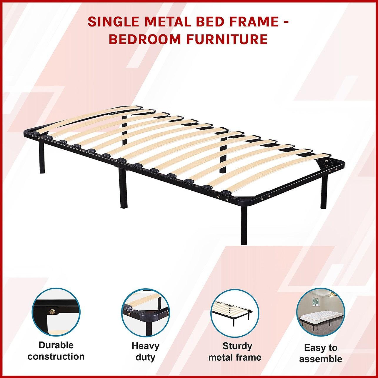 Single Metal Bed Base with Slats – Heavy-Duty Steel Frame | FactoryFast ...