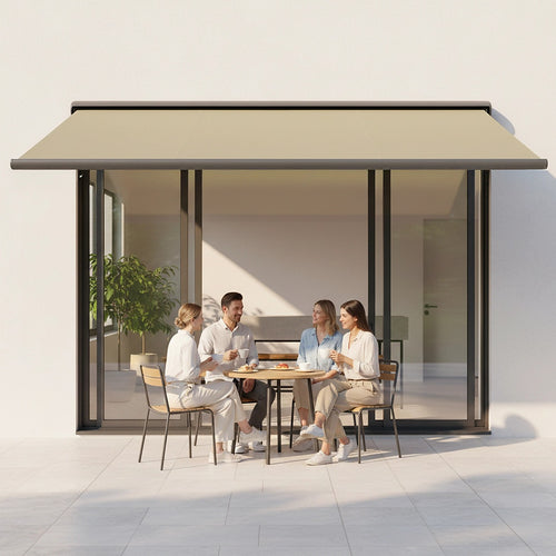 Heavy Duty Full Cassette Retractable Awning: Motorised 5.0 x 3.0m Beige Sunshade
