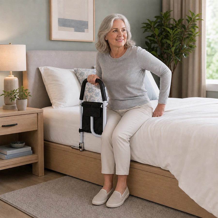 Under-Mattress Bed Rail – Stainless Steel with Storage Pocket