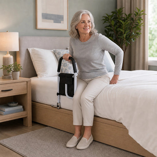 Under-Mattress Bed Rail – Stainless Steel with Storage Pocket