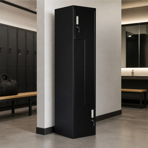 Metal Storage Locker with L-Shaped Doors – Black, Standard Lock with 2 Keys