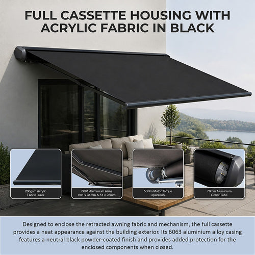 Motorised Folding Arm Awning 5x3m | Full Cassette Black