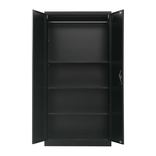 Double-Door Metal Cabinet with 4 Shelves – Office, Garage, or Home Storage in Black without Legs