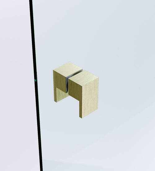 110x80cm Corner Frameless Shower Screen with Gold Wall & Floor U Brackets and SS Hinges, Square Double Pull Handle