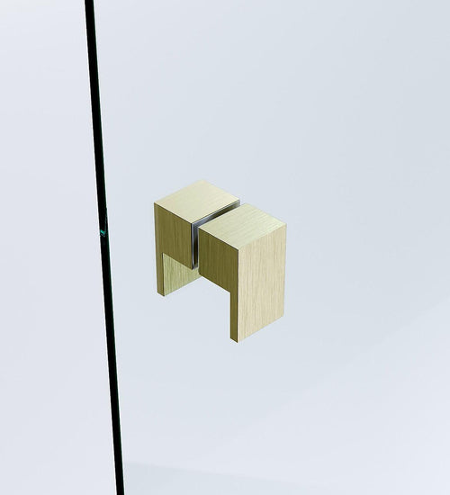 120cm Wall to Wall Frameless Shower Screen with Gold Brackets and SS Hinges, Square Double Pull Handle