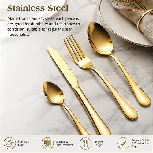 24 Piece Gold Cutlery Set Stainless Steel Dinnerware