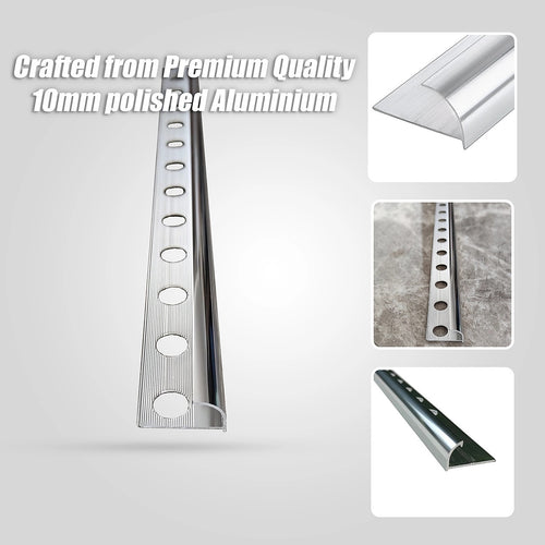 10 x Tile Trim Heavy Duty Round Edge Polished Aluminium  10mm 