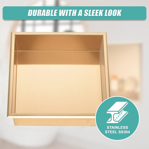 336 x 336 x 101mm Shower Niche Single Shelf Organizer No Tile Needed in Gold Finish