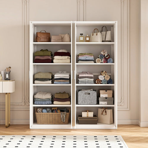 160x200cm 4-Door White Steel Shelf Wardrobe with White Handle Storage Cabinet