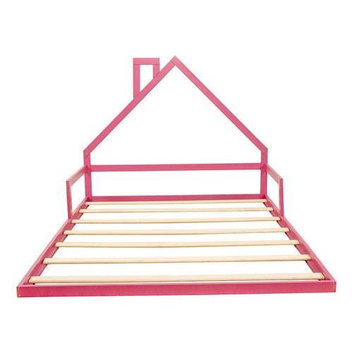Pine Floor Bed House Frame in Pink for Kids and Toddlers - Double