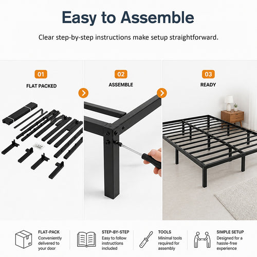Queen Heavy-Duty Steel Bed Frame Base for Australian Mattresses