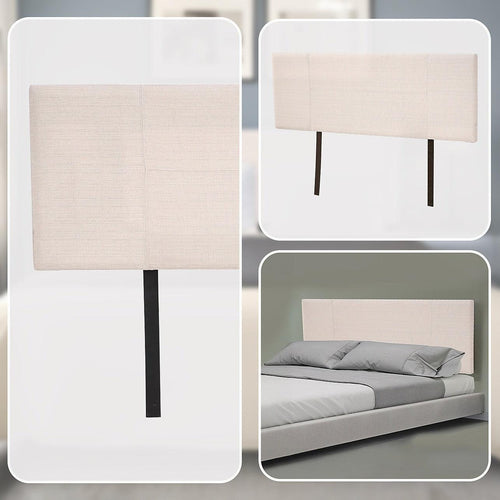 Queen Beige Linen Fabric Bed Headboard Bedhead
