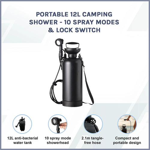 Portable 12L Camping Shower with 10 Spray Modes & Lock Switch