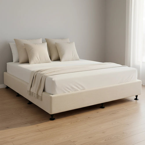 King Slatted Ensemble Bed Base - Sand Linen Breathable Cover