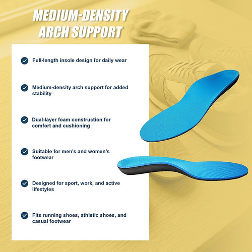 Full Length Flat Foot Support Insoles with Medium Arch Support