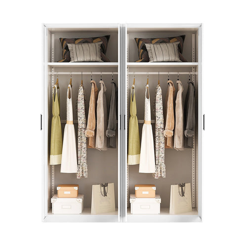160x200cm 4-Door White Steel Hanging Wardrobe with Black Handle Storage Cabinet