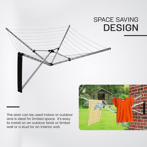24m Folding Dryer for Laundry & Washing - Wall Mounted 5 Arm Clothes Airer