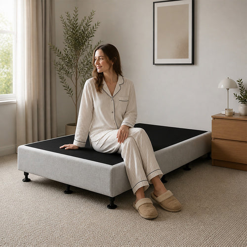 King Single Slatted Ensemble Bed Base - Grey Linen Breathable Cover