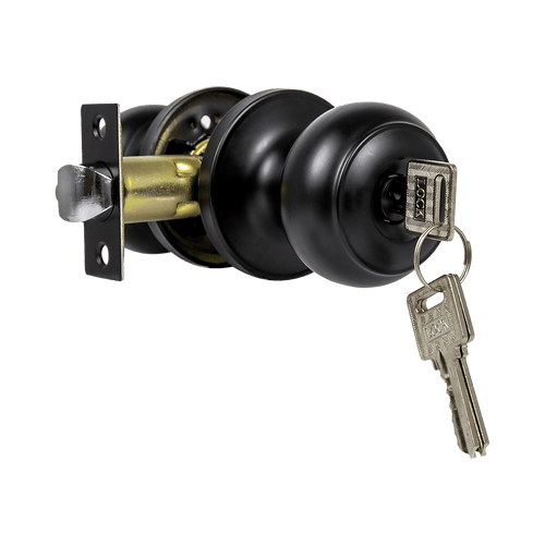 Door Handle Set Lever Key Lock Function Round Black