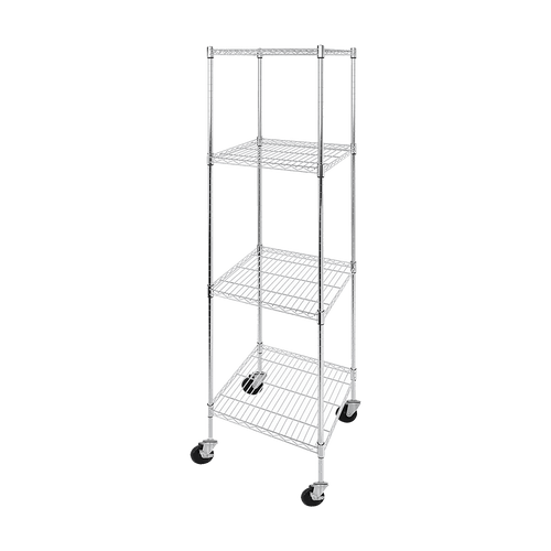 Modular Wire Storage Shelf 600 x 600 x 1800mm Steel Shelving - Carbon Chrome Plated with Wheels