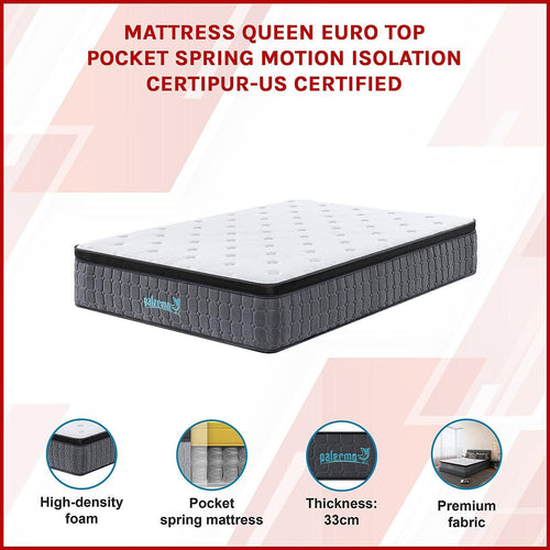 Mattress Queen Euro Top Pocket Spring Motion Isolation CertiPUR-US Certified
