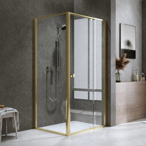 Adjustable Semi Frameless Shower Screen Front: (98~106)x195cm with Gold Hardware and Side: (77~80)x195cm