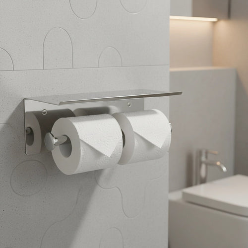 Stainless Steel Double Toilet Paper Holder Towel Roll Tissue Rack Storage Shelf