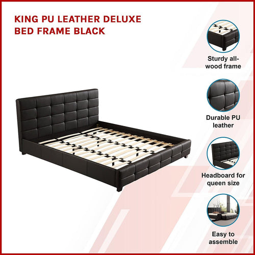 King Black PU Leather Deluxe Bed Frame