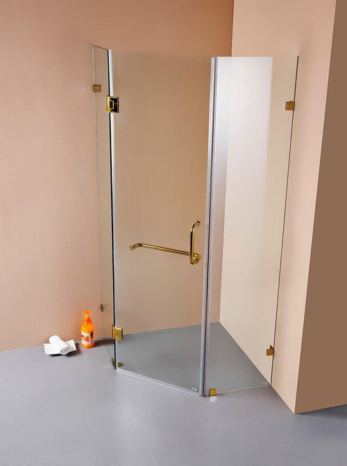Frameless 10mm Glass Shower Screen - 1000 x 1000mm - Gold Hinges/Brackets and Round Handle
