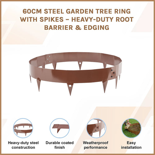 60cm Steel Garden Tree Ring with Spikes – Durable Root Barrier & Edging Guard