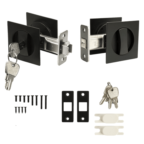 2x Contemporary Entry Square Pocket Door Hardware with Key