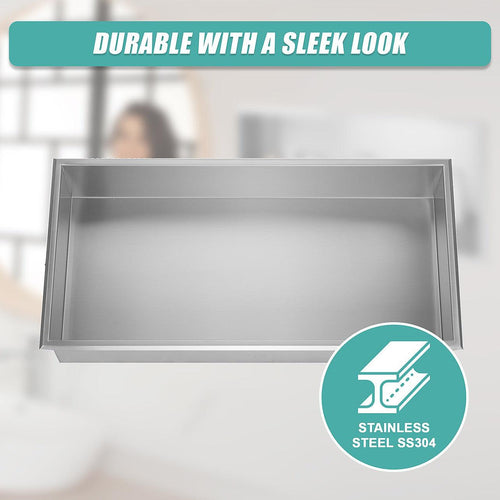 641 x 336 x 101mm Shower Niche Single Shelf Organizer No Tile Needed in Stainless Steel Finish