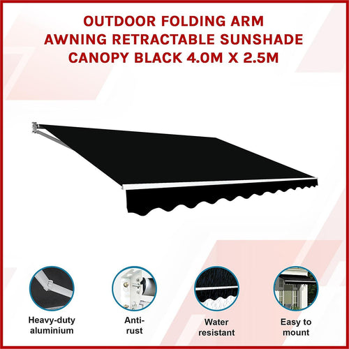 Outdoor Awning Black - 4x2.5m Retractable Sunshade