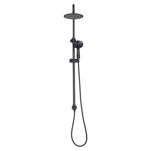 WELS 8" Black Rain Shower Dual Rounded Heads Set with Handheld
