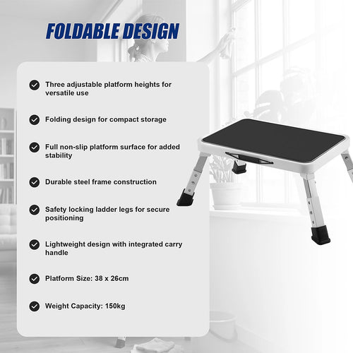 Height Adjustable Folding Step Stool with Non-Slip Platform for Home & Everyday Use