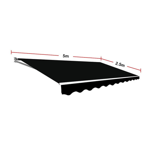Motorised Outdoor Retractable Awning Sunshade in Black - 5x2.5m