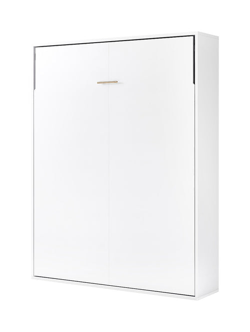 Queen Wall Bed in White Gloss – Space Saving Murphy Bed Kit with Black Door Handle