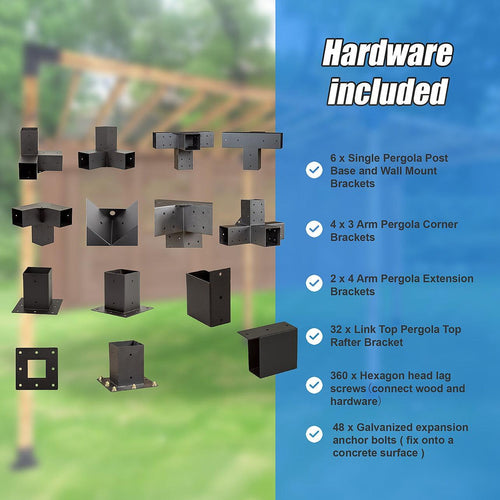 Roof Pergola Gazebo Shed Matte Black Steel Double with Top Rafters Brackets DIY Kits